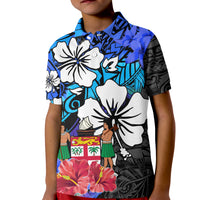 (Custom Text and Number) Fiji Tie Dye Polo Shirt Polynesian Blue Tribal Creative Tropical Flowers LT13 - Polynesian Pride