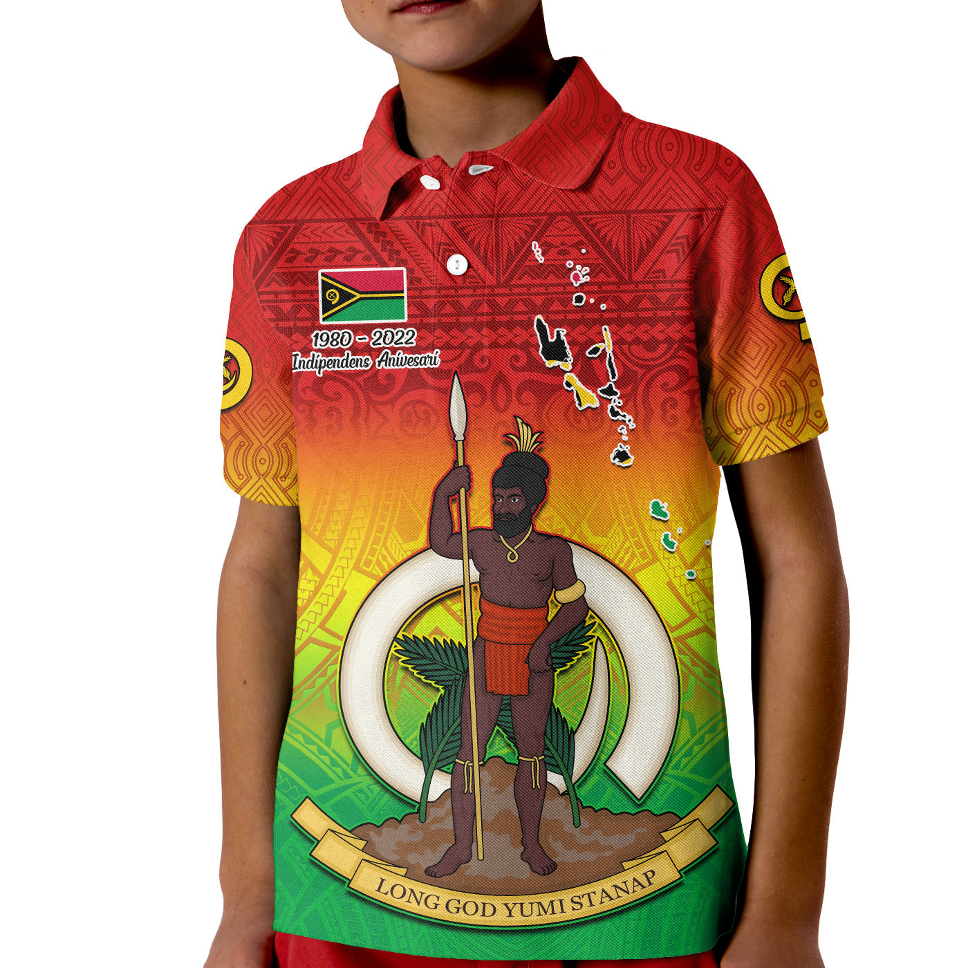 Vanuatu Independence Day Polo Shirt KID 42nd Anniversary Yumi Yumi Yumi LT13 Kid Red - Polynesian Pride