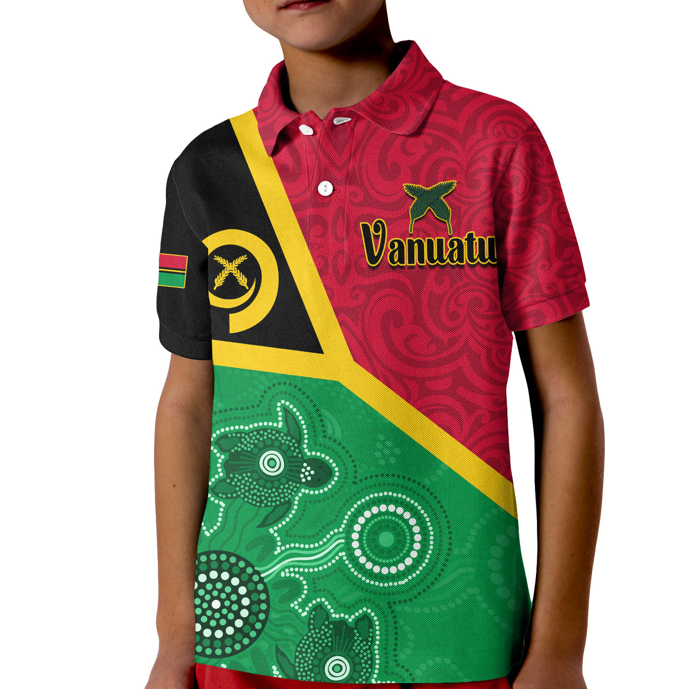 Vanuatu Polo Shirt KID Aboriginal Turtle Mix Sand Drawing LT13 Kid Red - Polynesian Pride