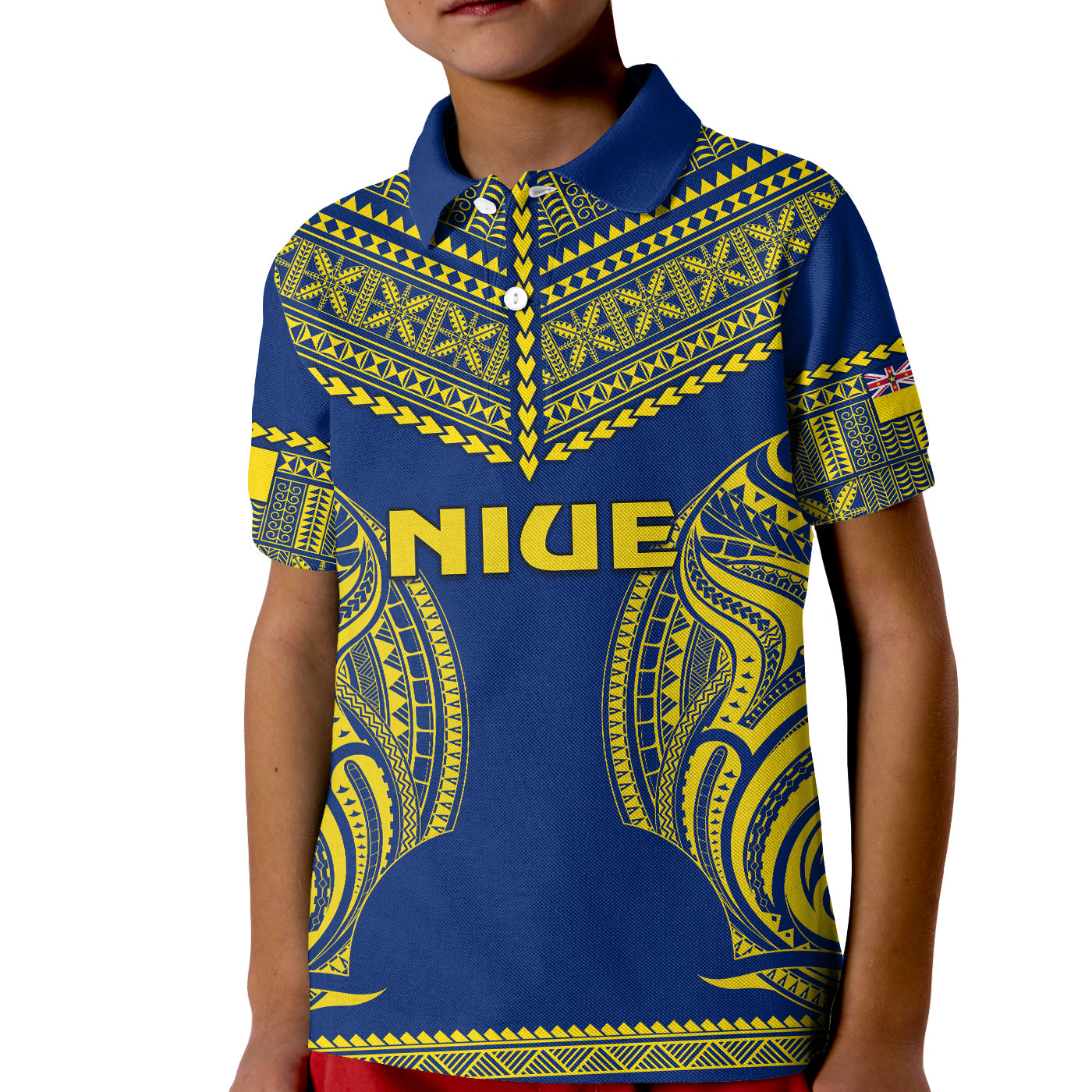Niue Polo Shirt KID Hiapo Mix Polynesian Happy Constitution Day LT14 Kid Blue - Polynesian Pride