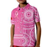 Tonga Breast Cancer Polo Shirt KID Tongan Ngatu Pattern No One Fights Alone LT14 Kid Pink - Polynesian Pride