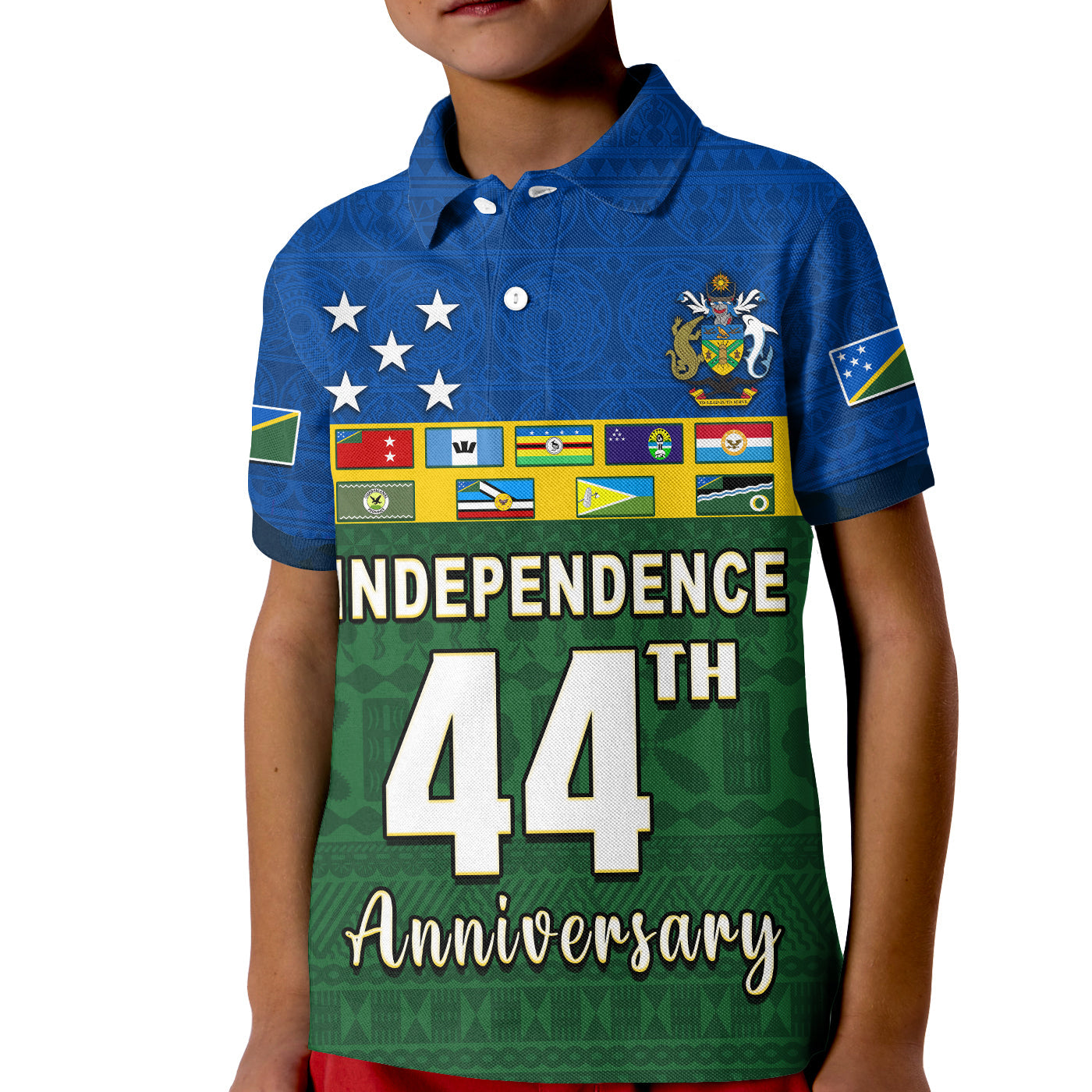 Solomon Islands National Day Polo Shirt KID Independence Day Tapa Pattern LT13 Kid Green - Polynesian Pride
