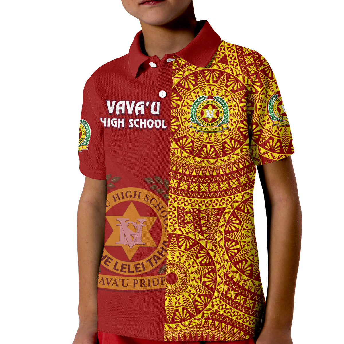 (Custom Personalised) Tonga Vavau High School Polo Shirt KID Tongan Ngatu Pattern LT14 - Polynesian Pride