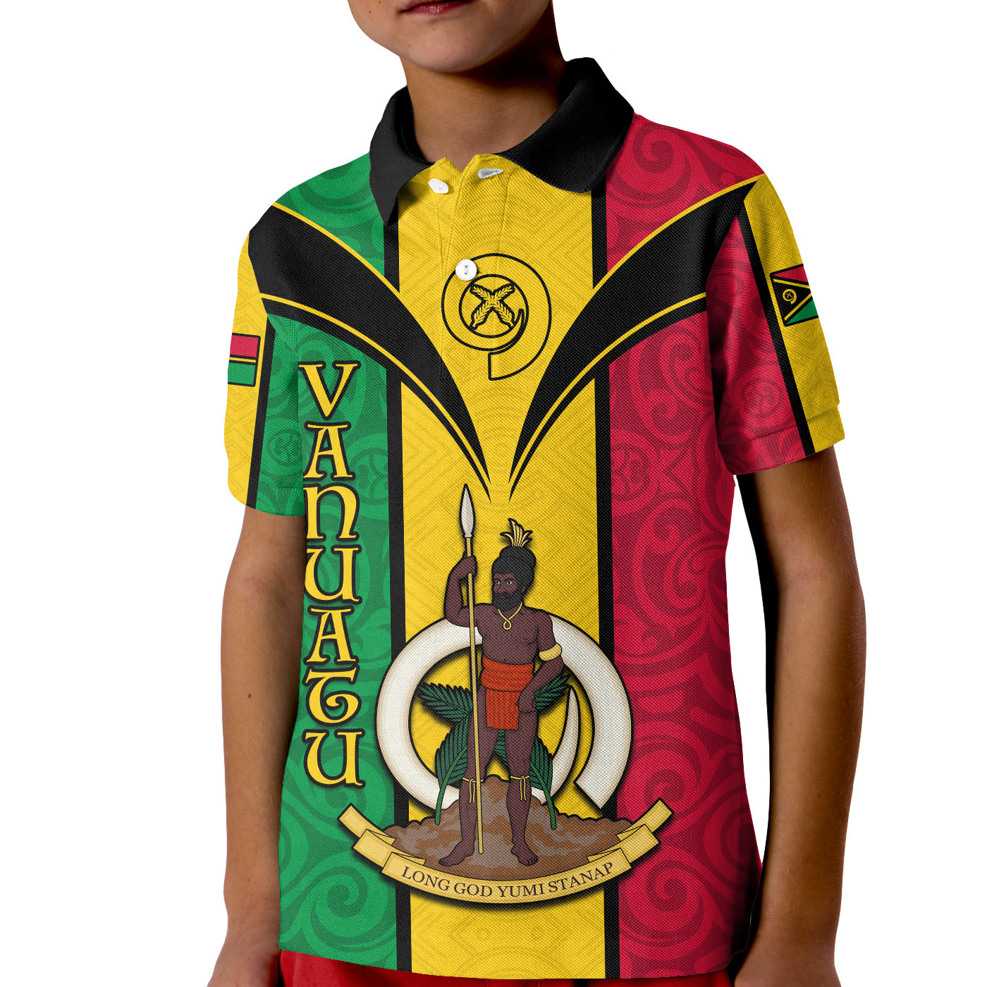 Vanuatu Polo Shirt KID Pig Tusk Polynesian LT13 Kid Yellow - Polynesian Pride