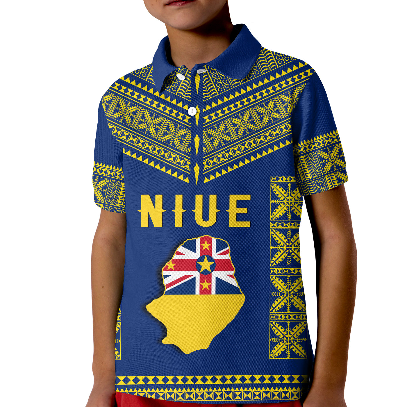 Niue Polo Shirt KID Happy Constitution Day Niuean Hiapo Crab With Map LT14 Kid Blue - Polynesian Pride