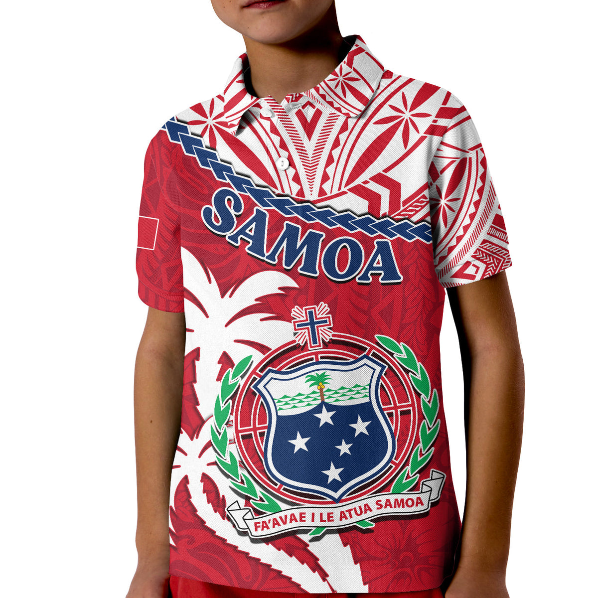 Samoa Polo Shirt Samoan Coat Of Arms With Coconut Red Style LT14 Kid Red - Polynesian Pride