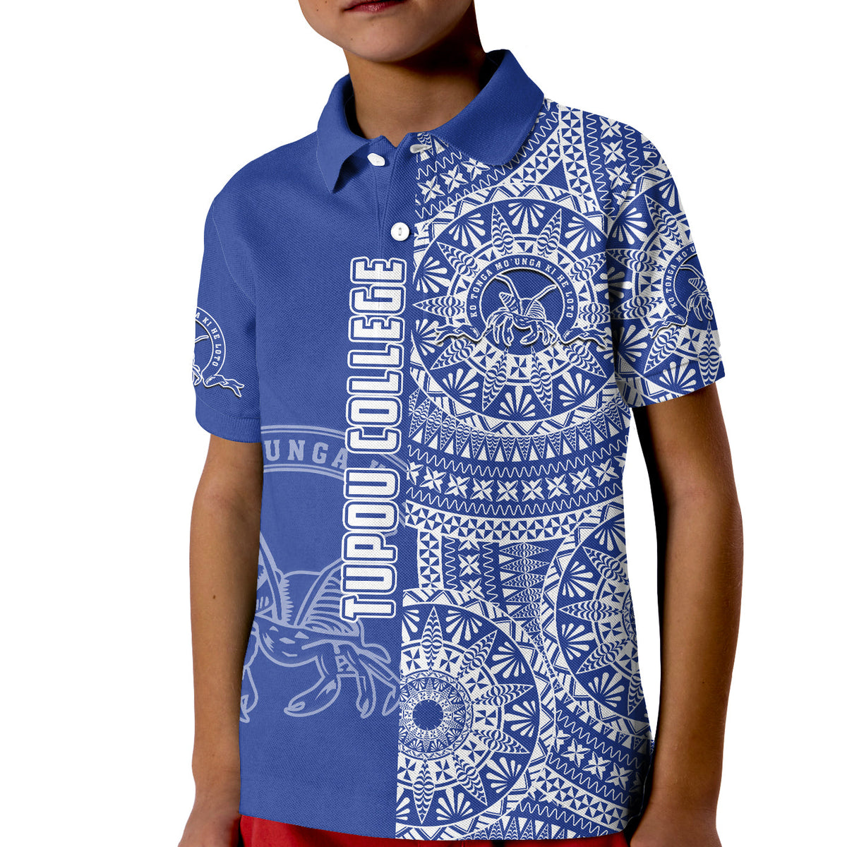 (Custom Personalised) Tupou Tonga College Polo Shirt KID Tongan Ngatu Pattern LT14 - Polynesian Pride