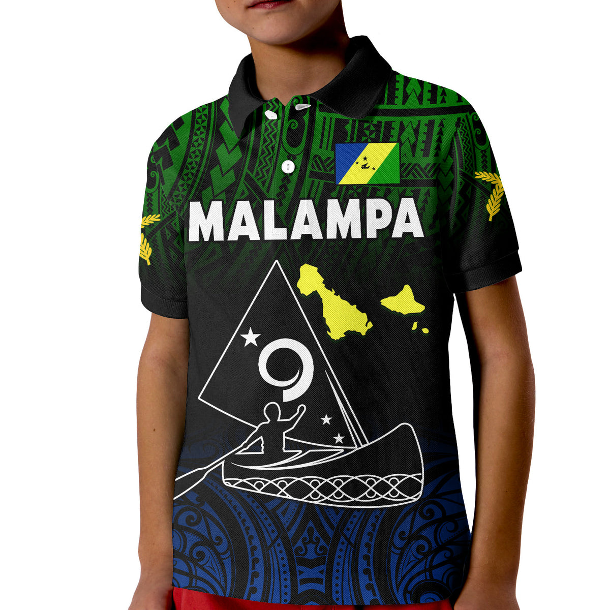 Malampa Province Polo Shirt Native Canoe Mix Vanuatu Pig Tusk Black Version LT14 Kid Black - Polynesian Pride