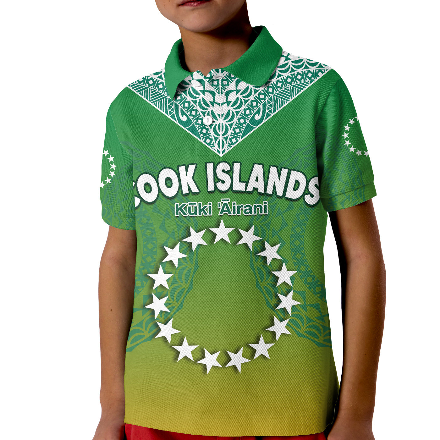 Cook Islands Polo Shirt KID Circle Pattern Mix Sea Turtle Green Version LT14 Kid Green - Polynesian Pride