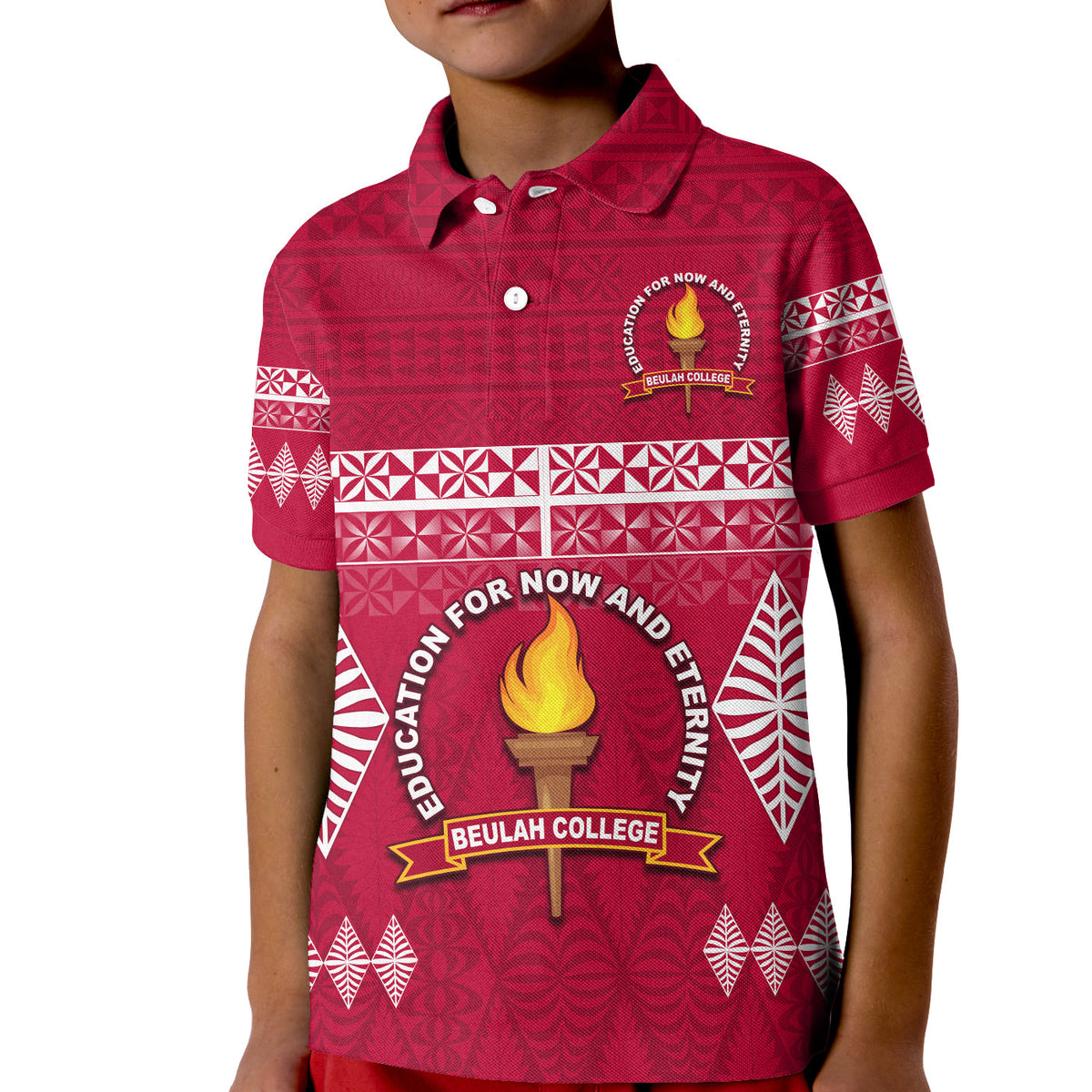 (Custom Text and Number) Beulah College Polo Shirt Ngatu Pattern Tonga LT13 - Polynesian Pride