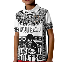 Custom Text and Number Fiji Rugby Polo Shirt KID Pacific The Bati Black Fijian Tapa LT14 - Polynesian Pride