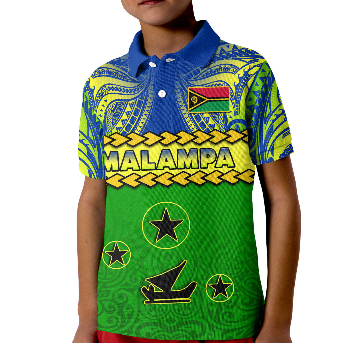 Malampa Province Polo Shirt KID Vanuatu Pig Tusk Polynesian Flag Style LT14 Kid Green - Polynesian Pride