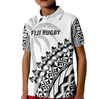 Fiji Rugby Polo Shirt Fijian Cibi Dance Tapa Pattern White LT14 Kid White - Polynesian Pride