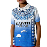 Custom Text and Number Fiji Polo Shirt KID Kaiviti Fijian Special Tapa Pattern LT14 - Polynesian Pride