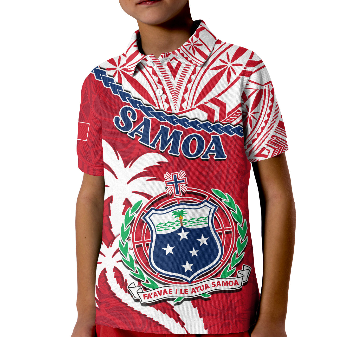 Samoa Polo Shirt KID Samoan Coat Of Arms With Coconut Red Style LT14 Kid Red - Polynesian Pride