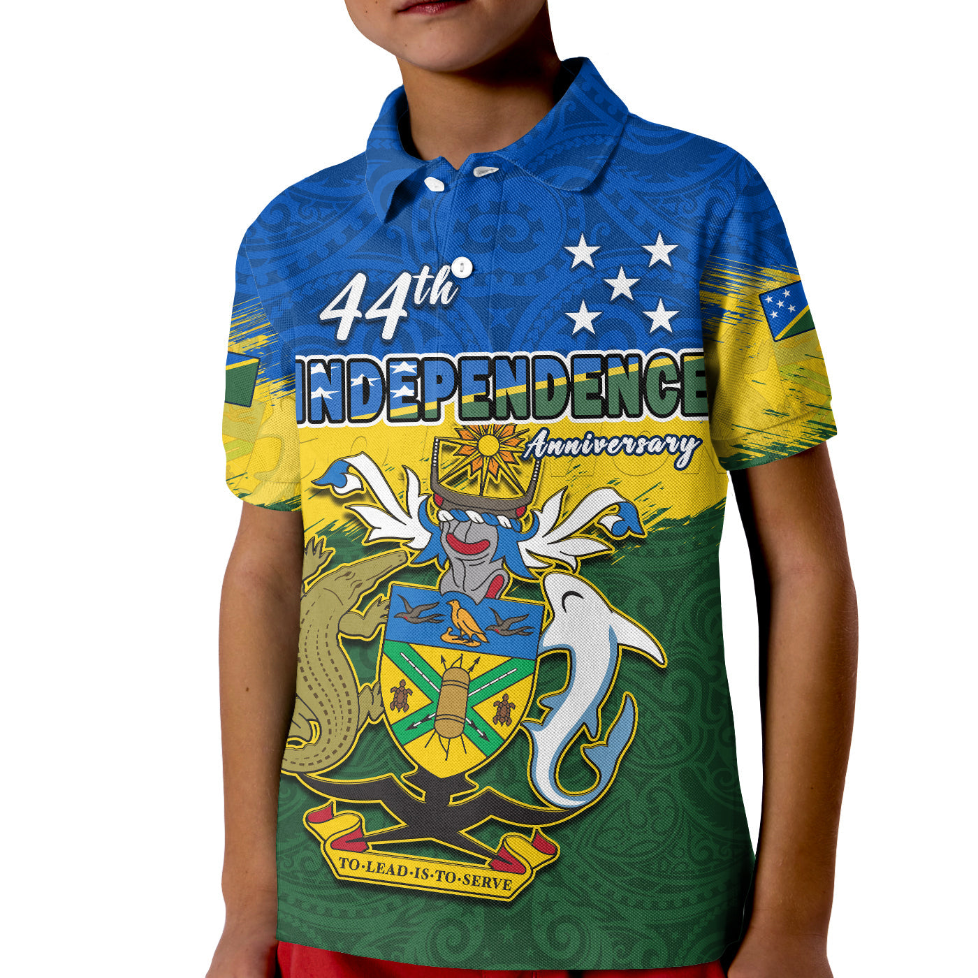 Solomon Islands Polo Shirt KID Happy 44th Independence Anniversary Polynesian Pattern LT14 Kid Blue - Polynesian Pride