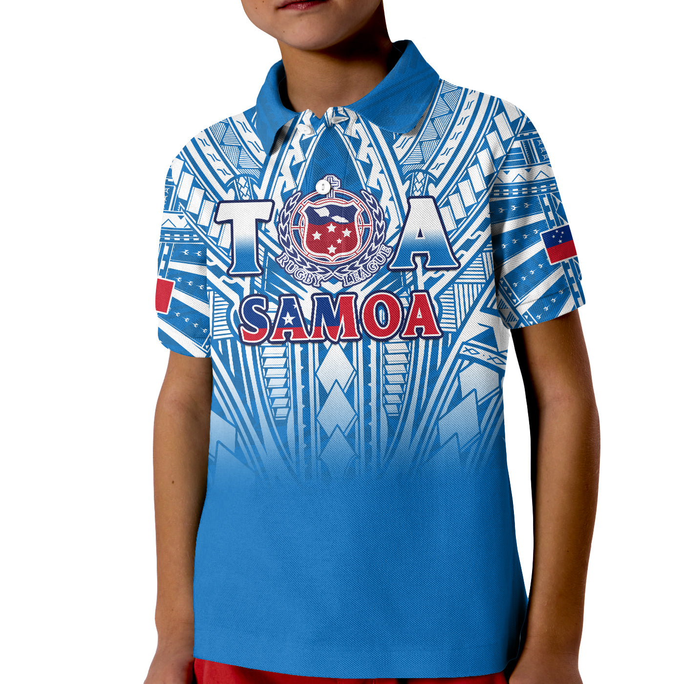 Samoa Rugby Polo Shirt KID Toa Samoa Polynesian Pacific Blue Version LT14 Kid Blue - Polynesian Pride