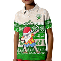 Hawaii Mele Kalikimaka Polo Shirt KID Dabbing Santa Green Merry Christmas LT14 Kid Green - Polynesian Pride