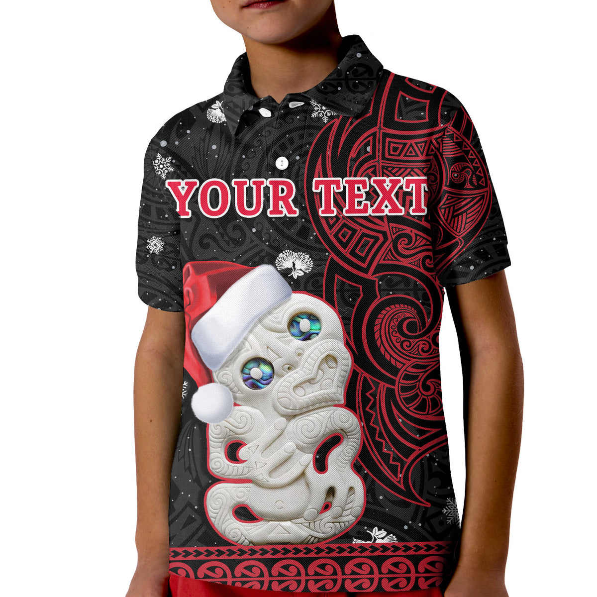 Custom New Zealand Christmas Polo Shirt Hei Tiki Red Pohutukawa Meri Kirihimete LT14 - Polynesian Pride