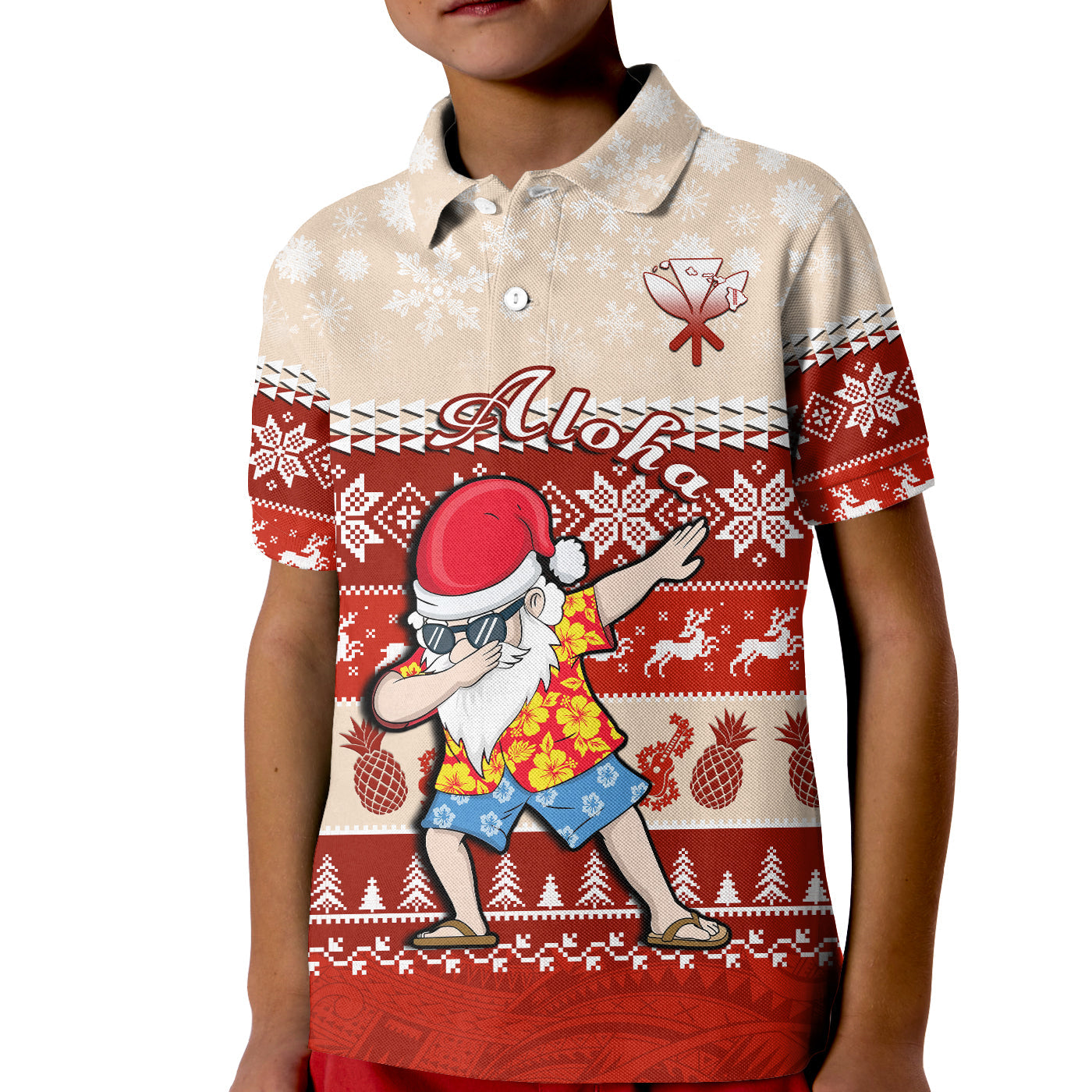 Hawaii Mele Kalikimaka Polo Shirt KID Dabbing Santa Red Merry Christmas LT14 Kid Red - Polynesian Pride