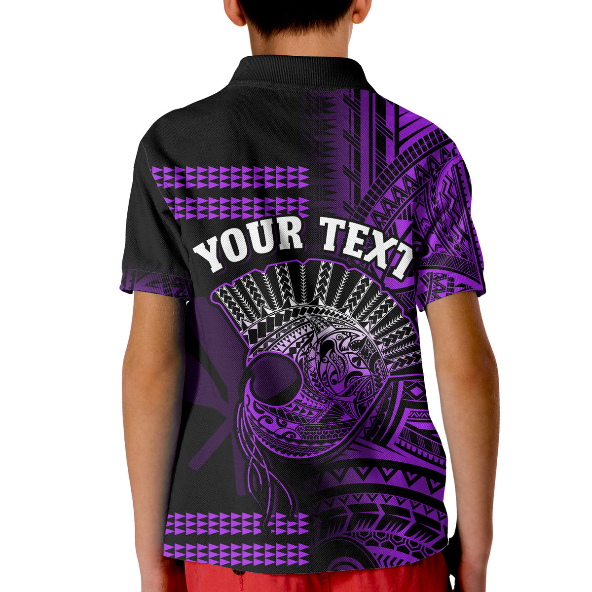 (Custom Personalised) Hawaii Polo Shirt KID Kakau Warrior Helmet Gradient Purple Polynesian LT14 - Polynesian Pride