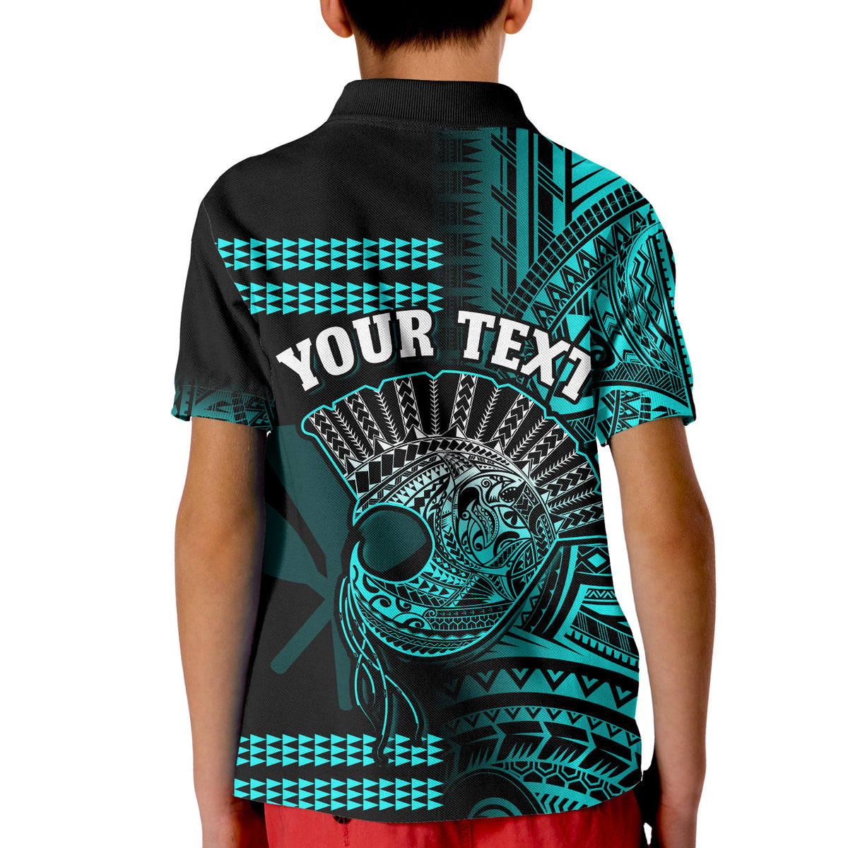 Custom Hawaii Polo Shirt Kakau Warrior Helmet Gradient Turquoise Polynesian LT14 - Polynesian Pride