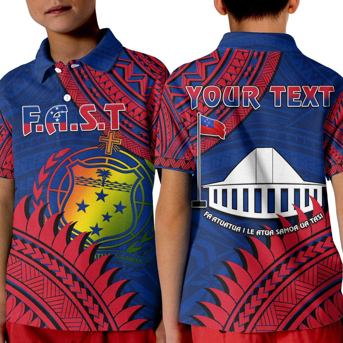 Custom F.A.S.T Samoa Polo Shirt Samoan Coat Of Arms Polynesian Pattern LT14 - Polynesian Pride