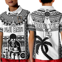 Custom Text and Number Fiji Rugby Polo Shirt KID Pacific The Bati Black Fijian Tapa LT14 Kid Black - Polynesian Pride