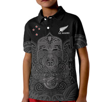 New Zealand Tiki Rugby Polo Shirt KID NZ Maori Koru Pattern Ver.01 LT14 Kid Black - Polynesian Pride