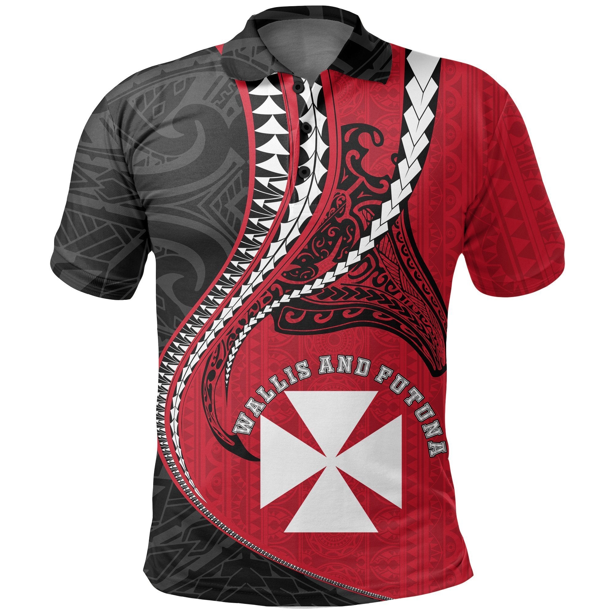 Wallis and Futuna Polo Shirt Wallis and Futuna Coat Of Arms Kanaloa Tatau Gen WF Unisex Black - Polynesian Pride