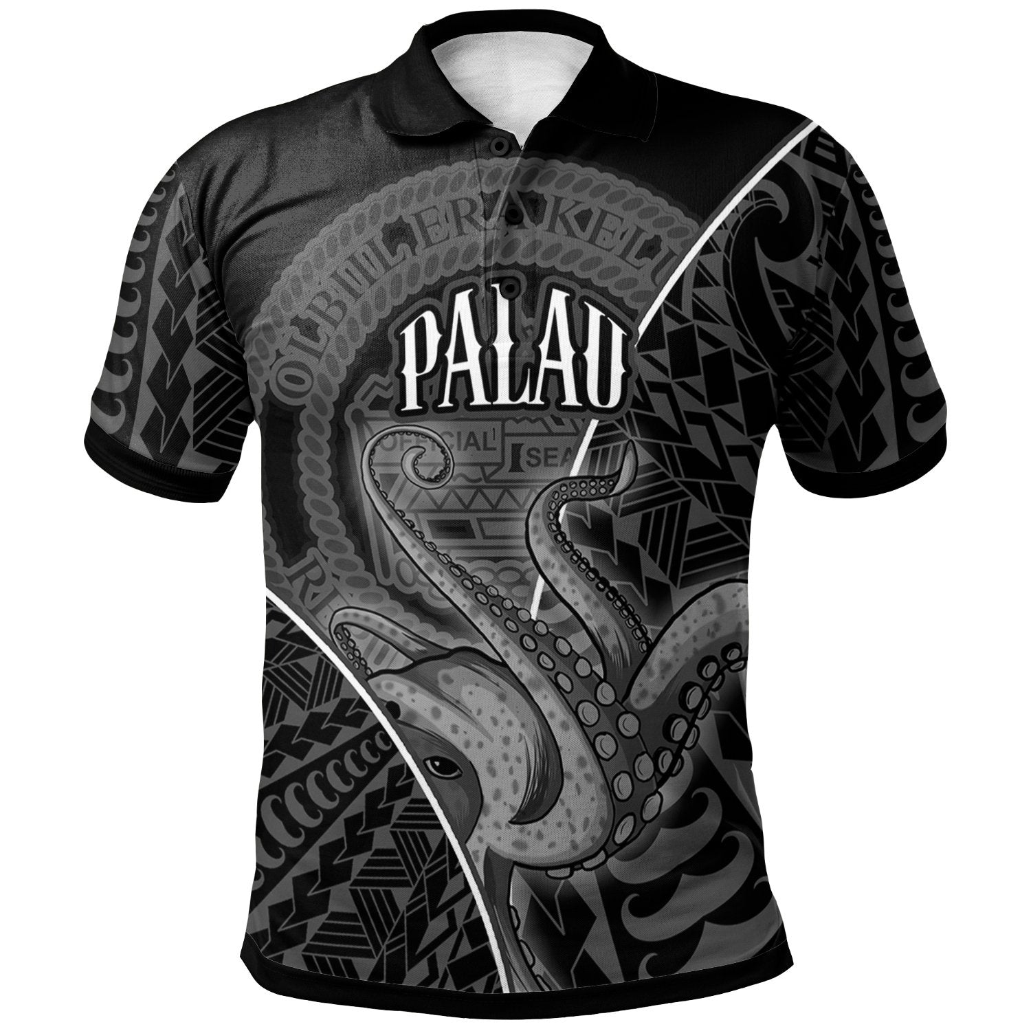 Palau Polo Shirt Octopus Style White Color Unisex White - Polynesian Pride