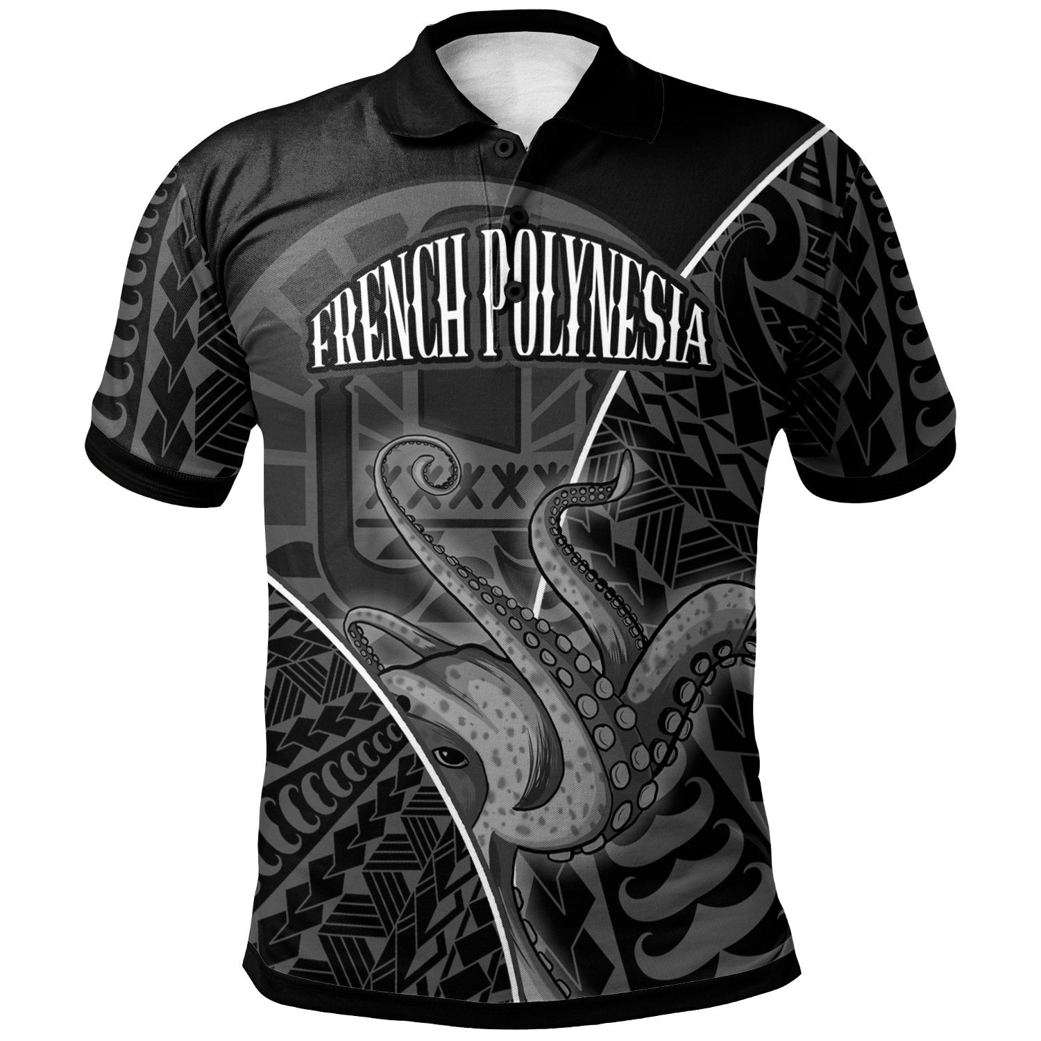 French Polynesia Polo Shirt Octopus Style White Color Unisex White - Polynesian Pride