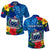 Custom Samoa Polo Shirt Coat Of Arms Mix Tropical Flowers LT14 Blue - Polynesian Pride