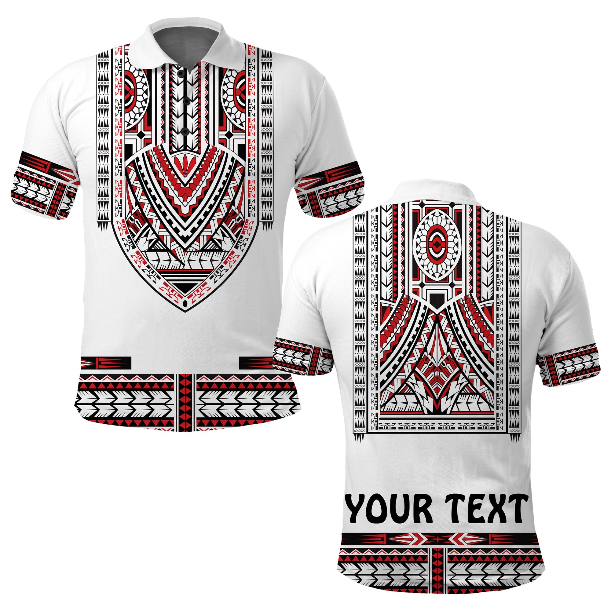 Custom Polynesian Polo Shirt Dashiki With Polynesian Tattoo Royal Version LT14 Adult White - Polynesian Pride