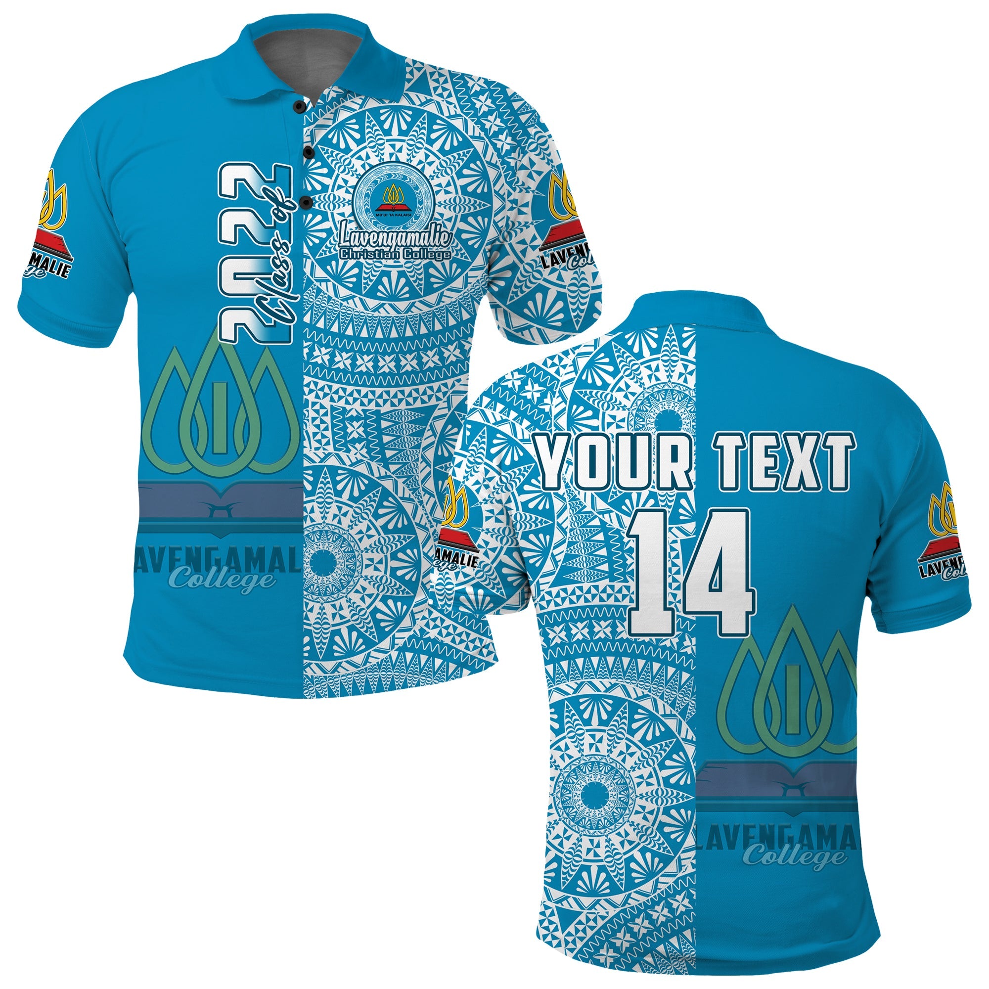 Custom Lavengamalie Tonga College Polo Shirt Class Of Year Tongan Ngatu Pattern LT14 Adult Blue - Polynesian Pride