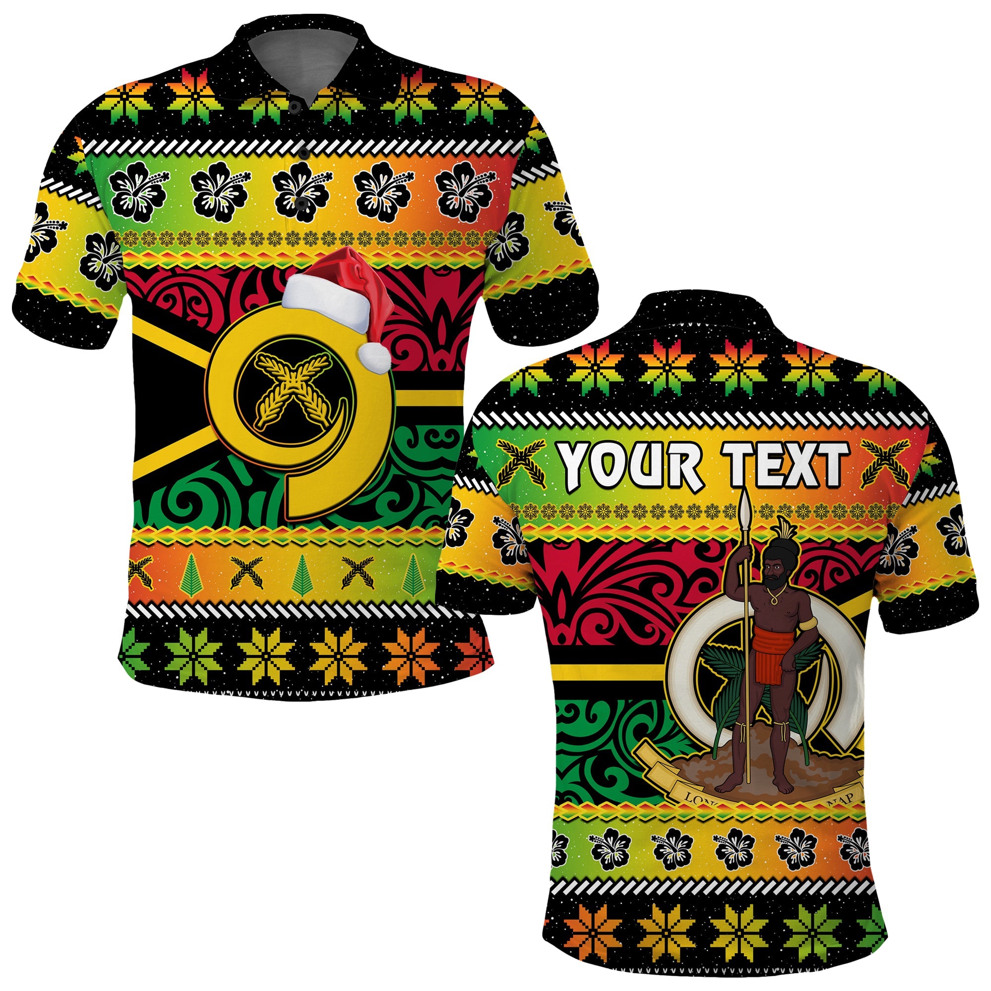 Custom Vanuatu Christmas Polo Shirt Pig Tusk Polynesian Joyeux Noel Flag Art LT14 Adult Reggae - Polynesian Pride