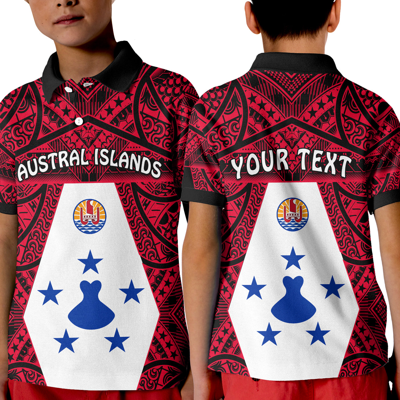 (Custom Personalised) Austral Islands Polo Shirt KID Polynesian Pattern French Polynesia LT13 Unisex Red - Polynesian Pride