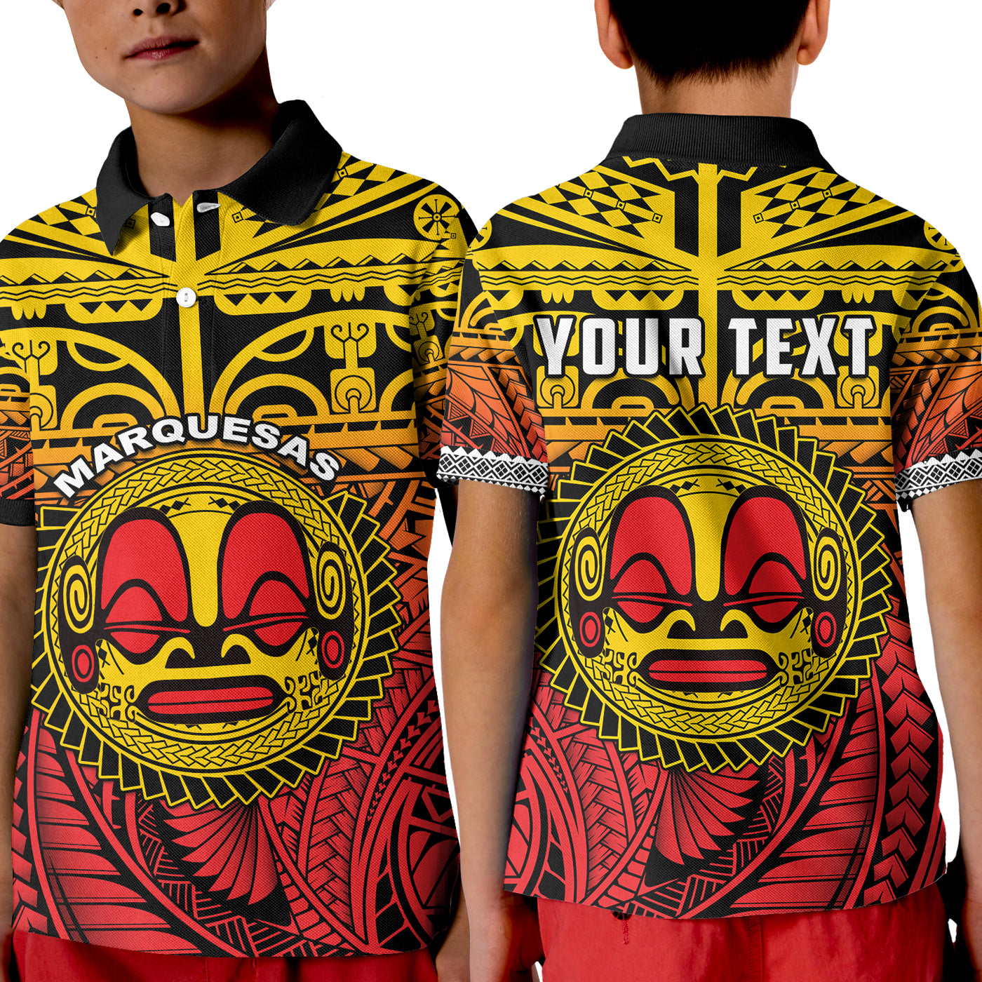 (Custom Personalised) Marquesas Islands Polo Shirt KID Mata Tiki Polynesian Pattern LT13 Unisex Yellow - Polynesian Pride