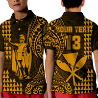 (Custom Text and Number) Hawaii Day Kakau Polo Shirt Proud To Be Hawaiian Gold King Kamehameha and Kanaka Maoli LT13 - Polynesian Pride