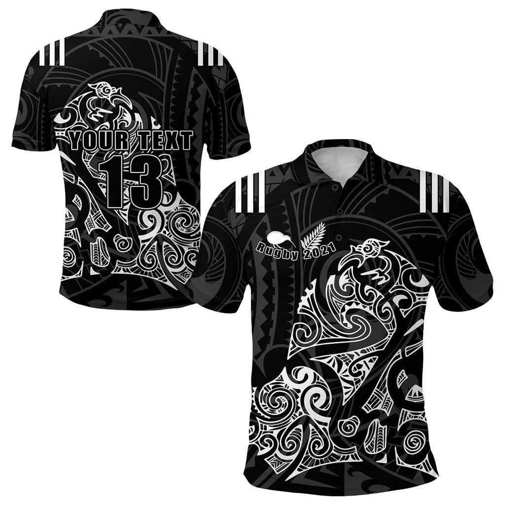 Custom Aotearoa Super Rugby Polo Shirt Maori Kiwi Custom Text and Number Unisex Black - Polynesian Pride