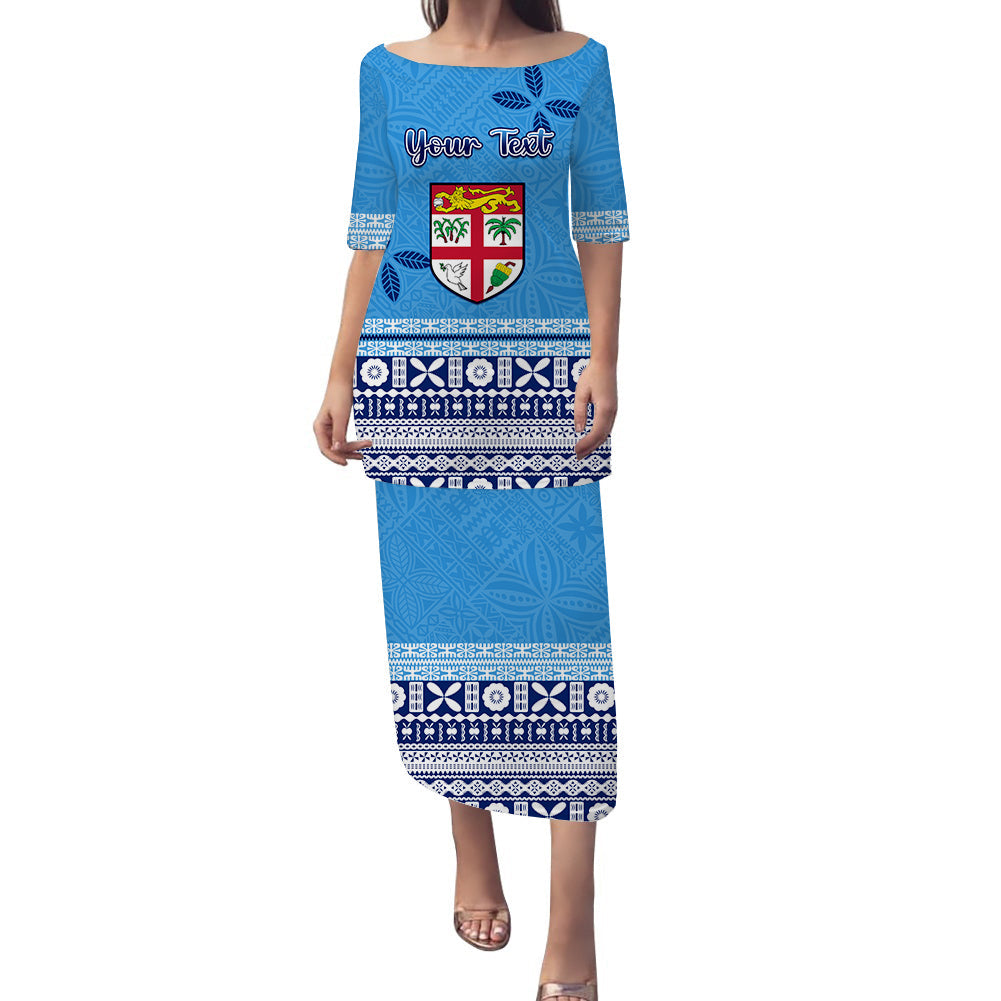 (Custom Personalised) Fiji Puletasi Dress Polynesian LT13 Blue - Polynesian Pride