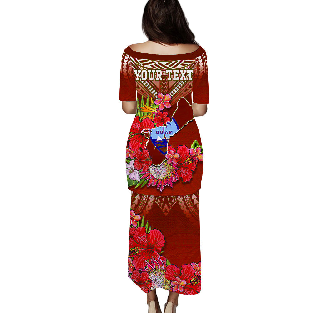 (Custom Personalised) Guam Chamorro Puletasi Dress Guaman Latte Stone Tropical Flowers Red Version LT14 - Polynesian Pride