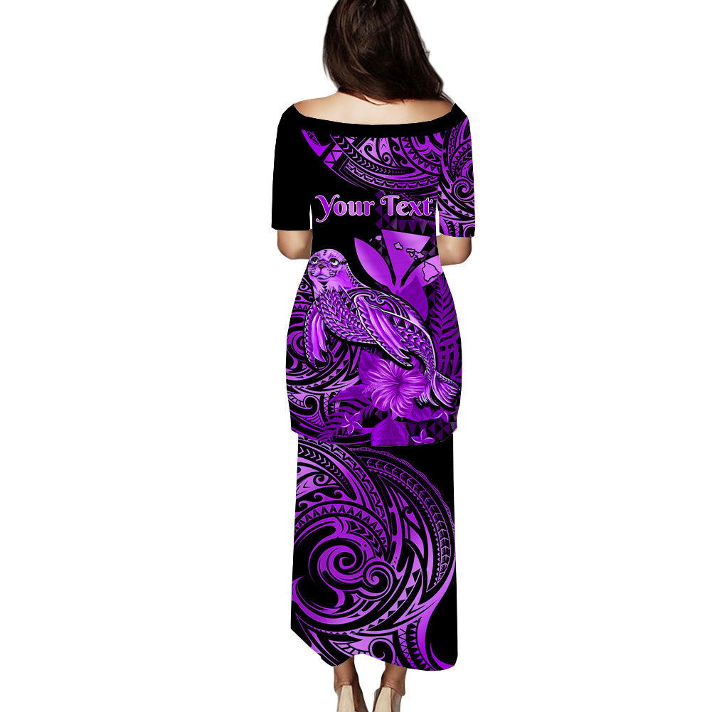 (Custom Personalised) Hawaii Monk Seal Puletasi Dress Kakau With Kanaka Purple LT14 - Polynesian Pride