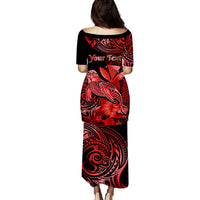 (Custom Personalised) Hawaii Monk Seal Puletasi Dress Kakau With Kanaka Red LT14 - Polynesian Pride