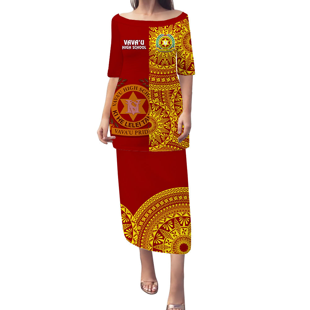 (Custom Personalised) Tonga Vavau High School Puletaha Dress Tongan Ngatu Pattern LT14 Red - Polynesian Pride