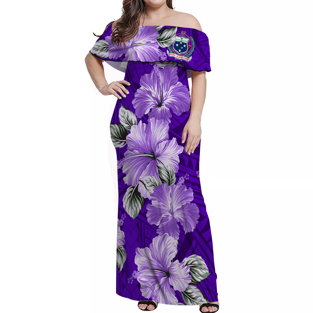 Samoa Off Shoulder Long Dress Hibiscus Unique Style - Purple LT7 Long Dress Purple - Polynesian Pride
