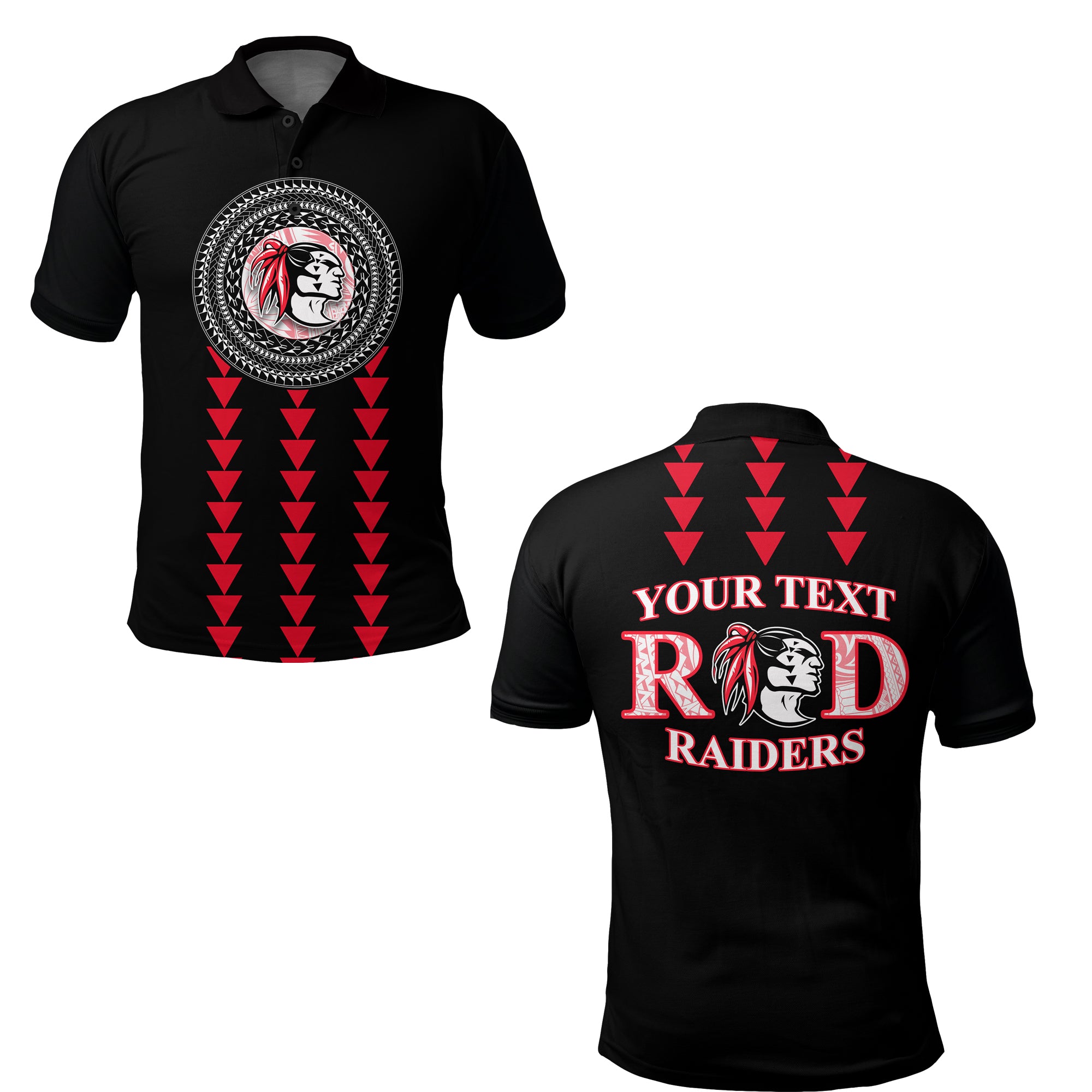Custom Red Raiders Polo Shirt Kahuku School LT13 Unisex Black - Polynesian Pride