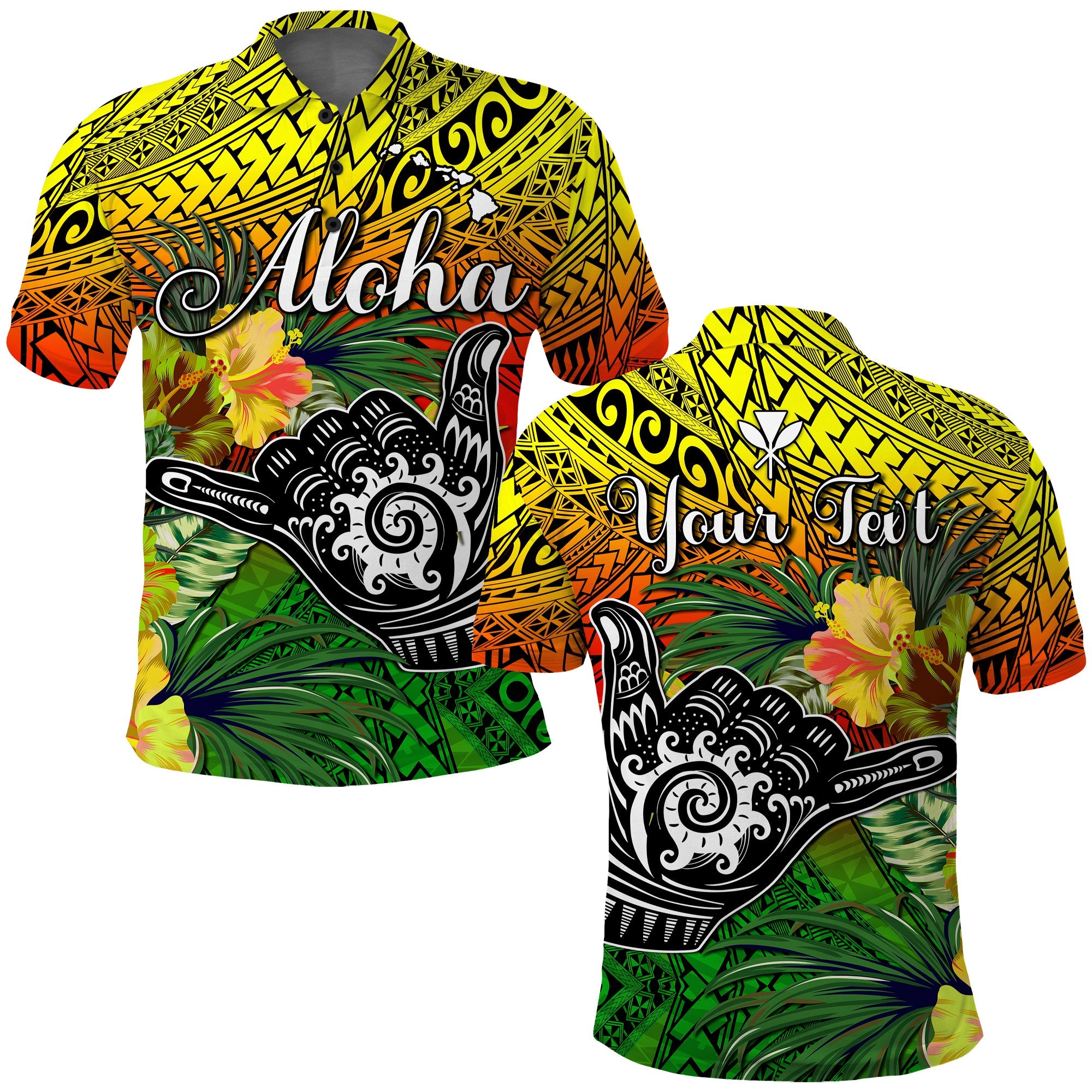 Custom The Shaka Hawaii Polo Shirt Tropical Flowers Reggae Version LT13 Reggae - Polynesian Pride