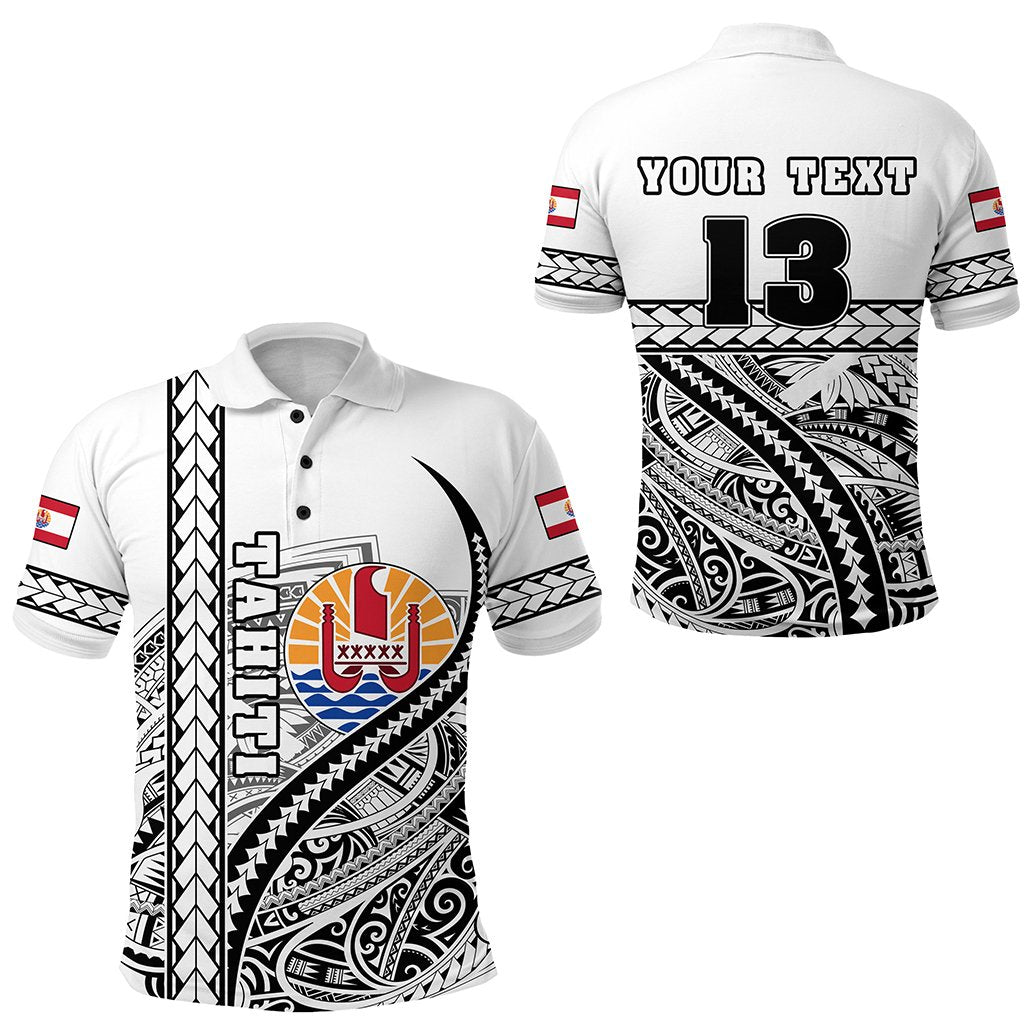 Custom Tahiti Rugby Polo Shirt Marvelous Version White Custom Text and Number Unisex White - Polynesian Pride