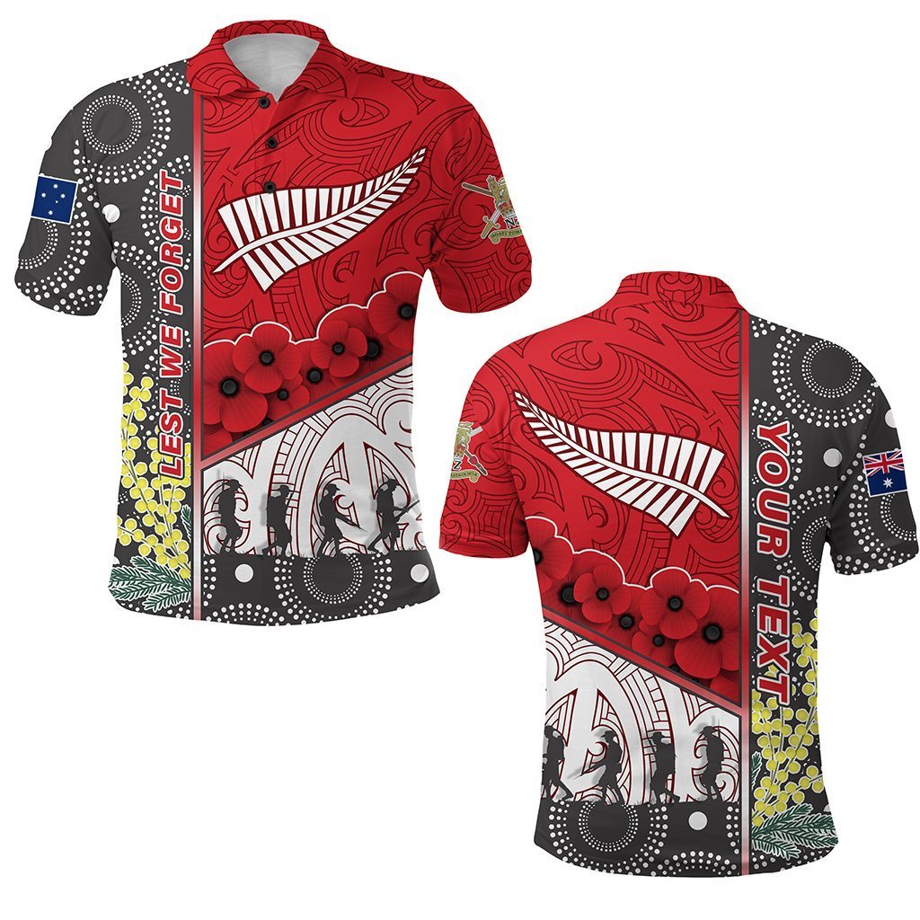 Custom ANZAC Day Lest We Forget Polo Shirt Australia Indigenous and New Zealand Maori Red Unisex Red - Polynesian Pride